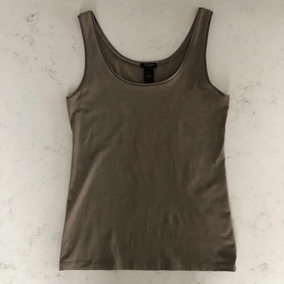 Ann Taylor Sleeveless Scoop Neck Cotton & Spandex Tank Top Neutral Tan Sz S NWOT - Picture 1 of 13